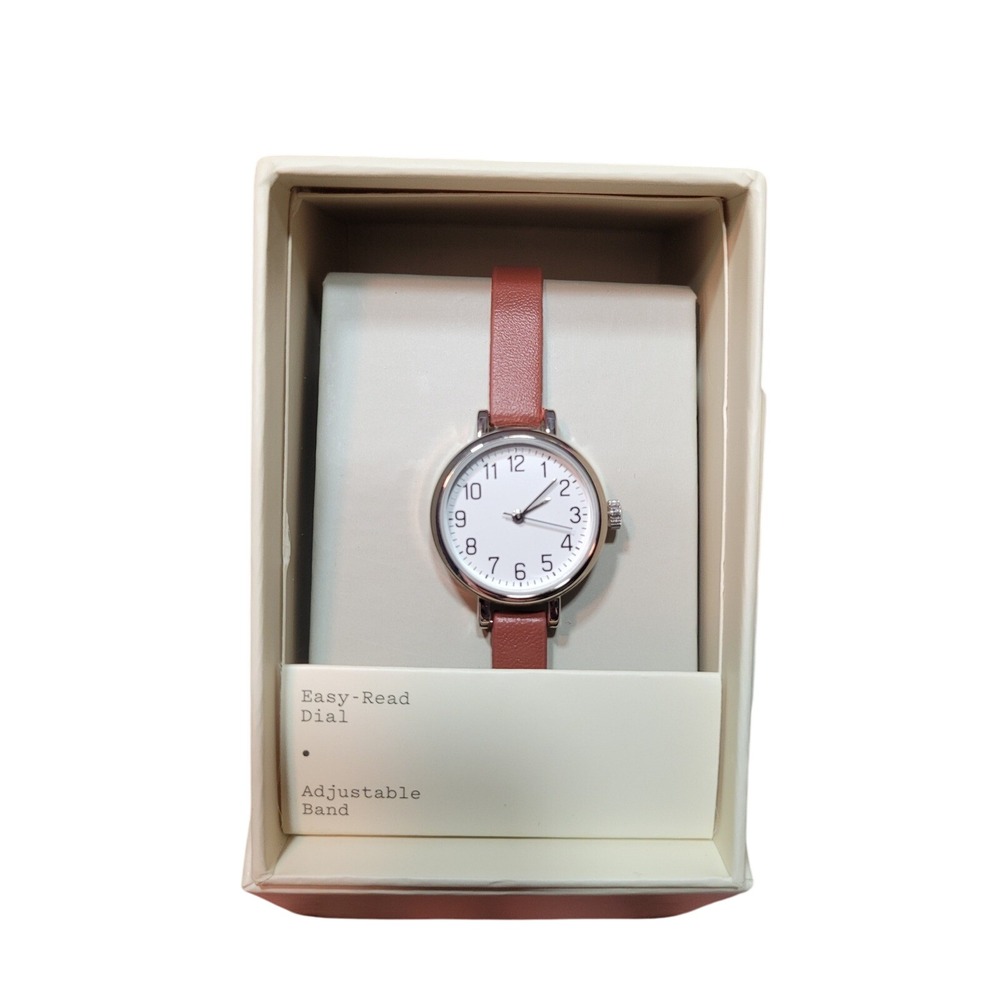 A New Day Women's Watch Easy Read Dial Adjustable Brown Band Silver